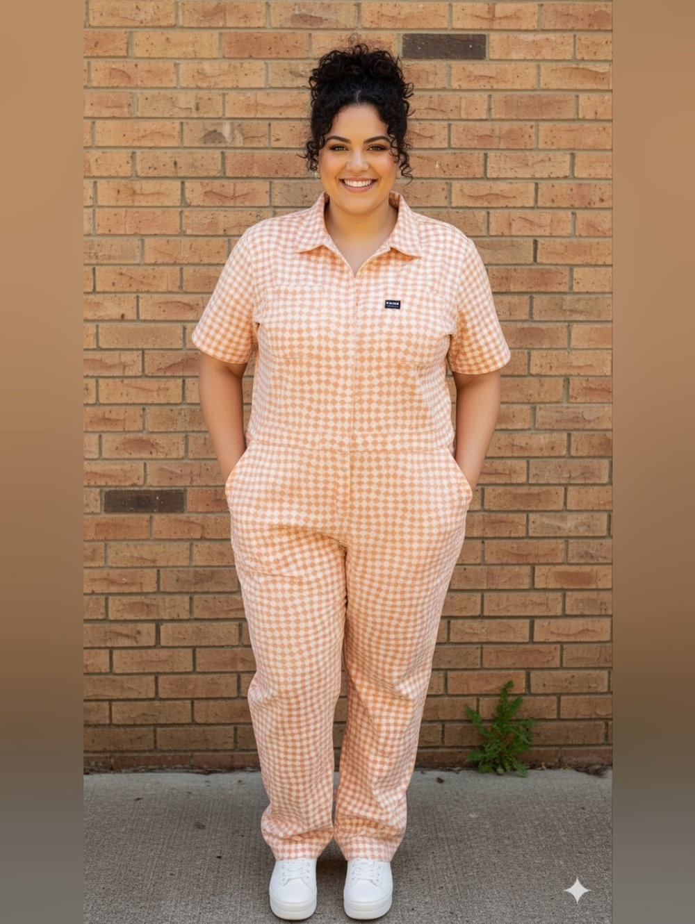 Wildfang The Essential Relaxed Short-Sleeve Gingham Plus Size Jumpsuit